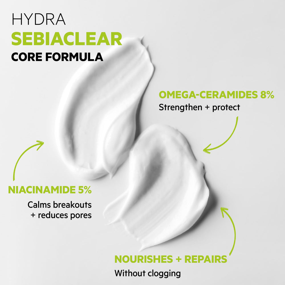 SVR Sebiaclear Hydra application on cheek demonstrating even spread and immediate matte hydration benefit