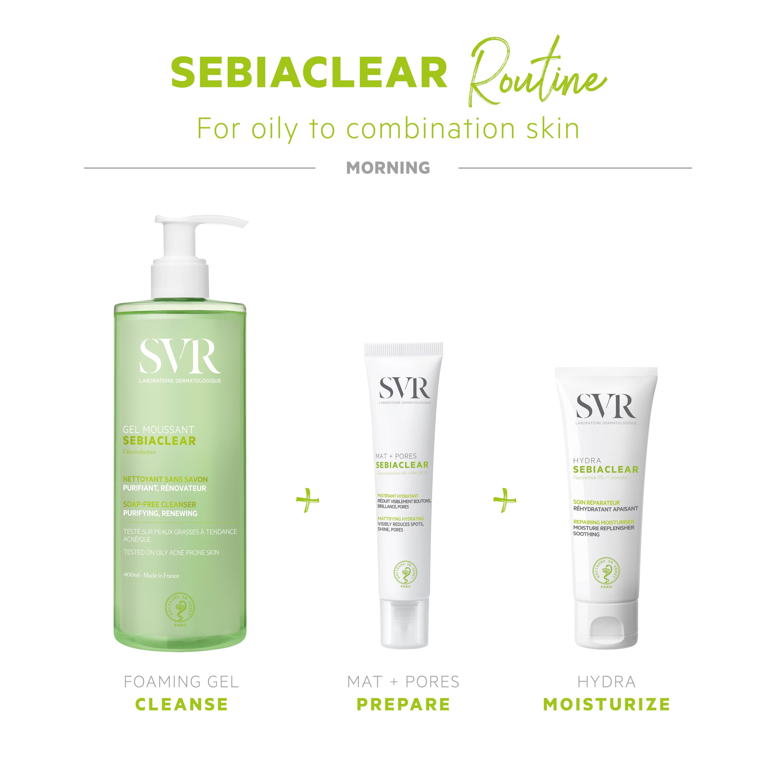 SVR Sebiaclear Hydra on bathroom shelf in lifestyle scene showing daily routine compatibility and subtle finish