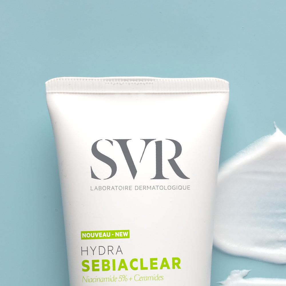 SVR Sebiaclear Hydra creamy texture close-up highlighting smooth, non-greasy finish for quick absorption