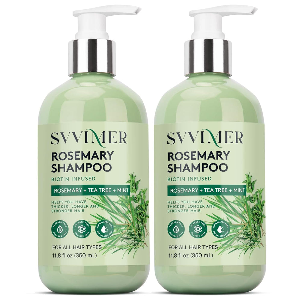 Svvimer front packaging showing rosemary shampoo for fuller hair benefits