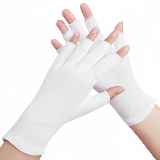 SWAKER front view of two white cotton fingerless gloves for comfortable moisturizing
