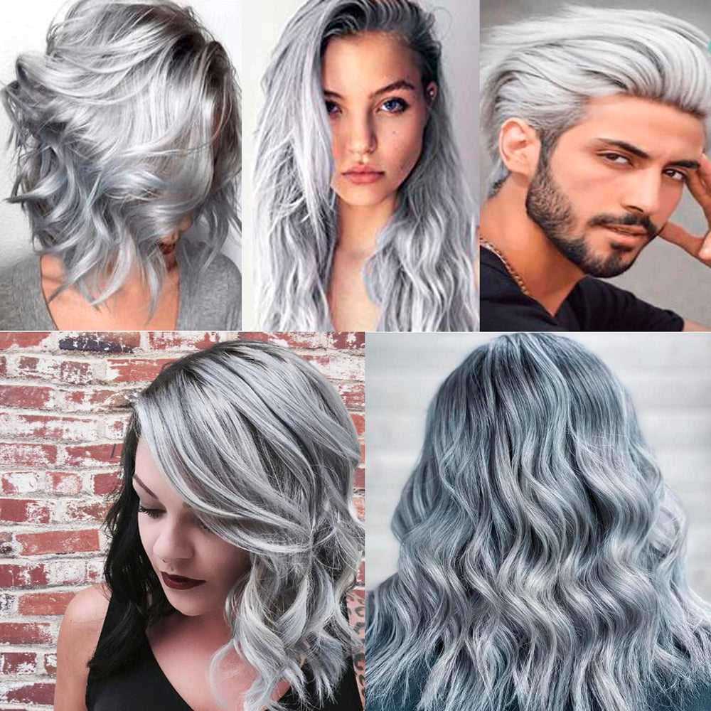 SWAKER silver gray close detail on hair strands showing metallic finish