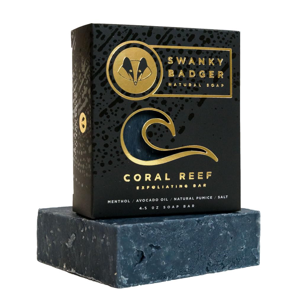 Swanky Badger front view of Coral Reef bar showing packaging and eco design benefit