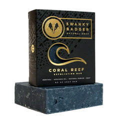 Swanky Badger front view of Coral Reef bar showing packaging and eco design benefit