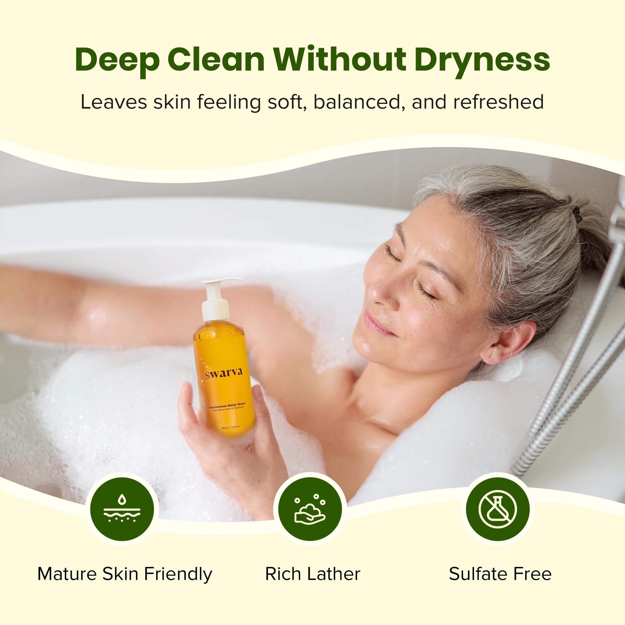 Swarva rich lather on hand demonstrating deep cleansing and gentle feel