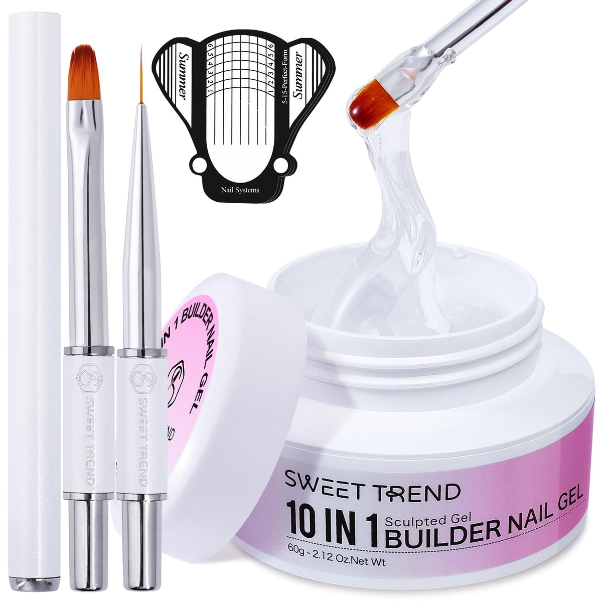 Sweet Trend front jar packaging showing 60g builder gel benefits