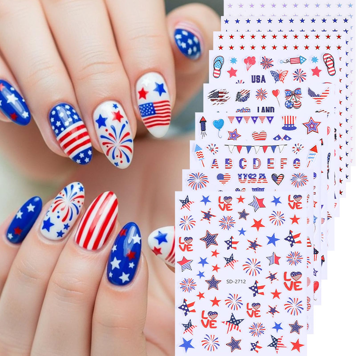 SWEET TREND front packaging showing nine patriotic sticker sheets and benefits
