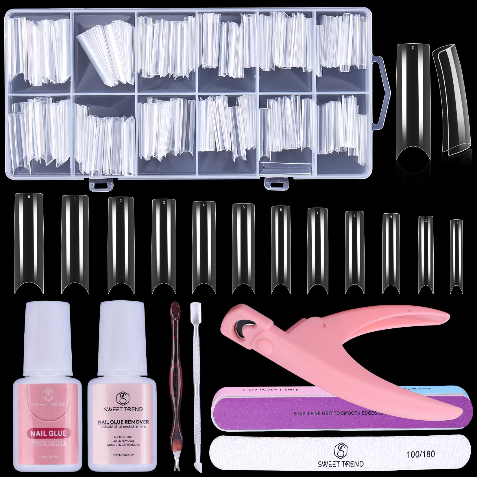SWEET TREND front packaging showing full nail tip kit and accessories for convenience