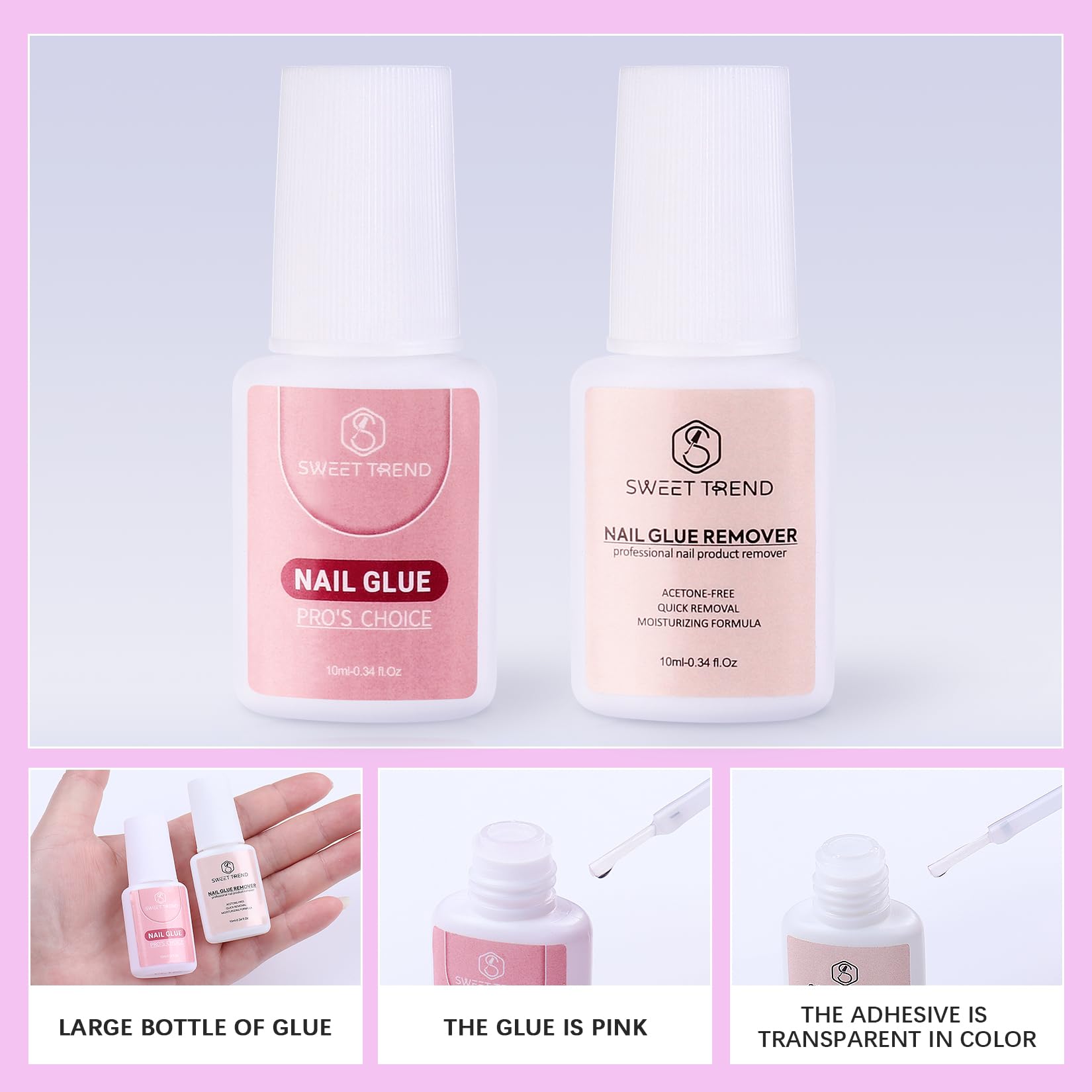 SWEET TREND nail glue and remover brushes for accurate application and safe removal
