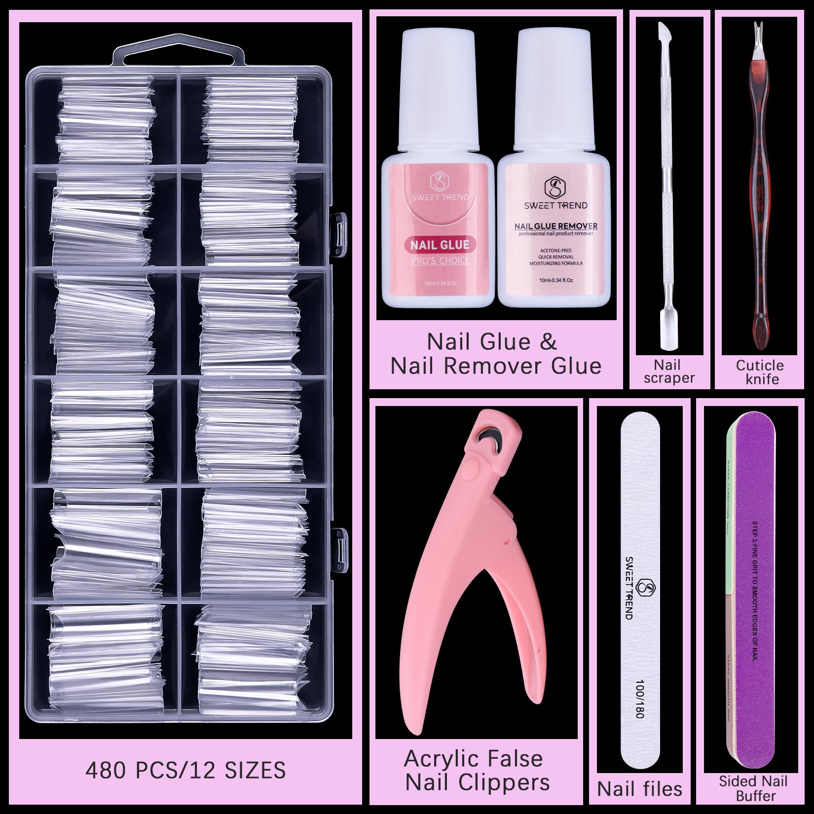 SWEET TREND display of 12 sizes of tapered square tips for precise fitting