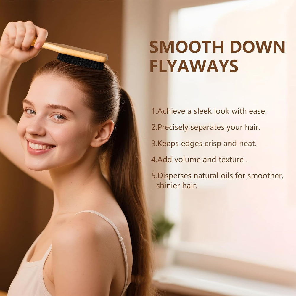 SWEET VIEW brush smoothing hair edges in use, tames flyaways for polished look benefit