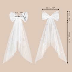 SWEETV model wearing the bow in an updo illustrating polished bridal look