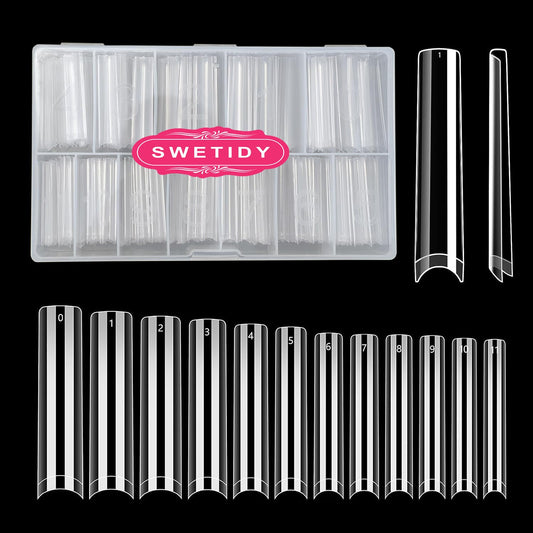 SWETIDY clear box of 504 tips showing organized sizes for fast selection