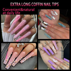 SWETIDY finished extra-long coffin nails worn for dramatic styling impact