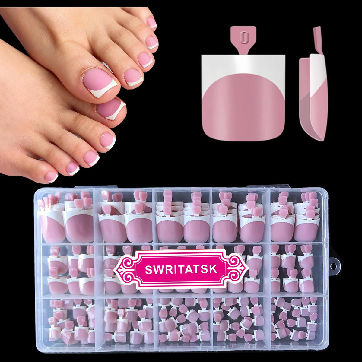 SWRITATSK front packaging of 180pcs toe tips showing variety and convenience