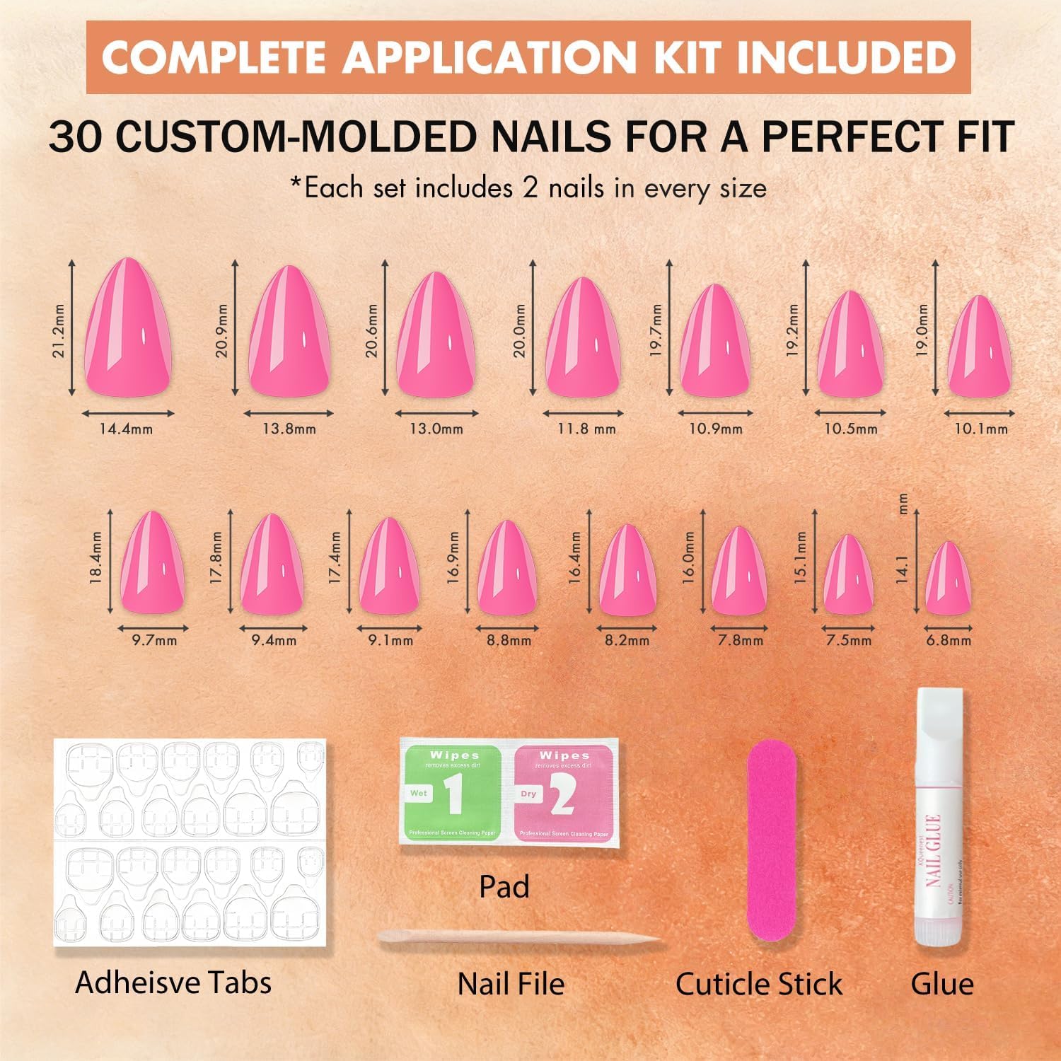 SXVME laid-out kit contents showing glue, tabs, file for easy at-home application benefit