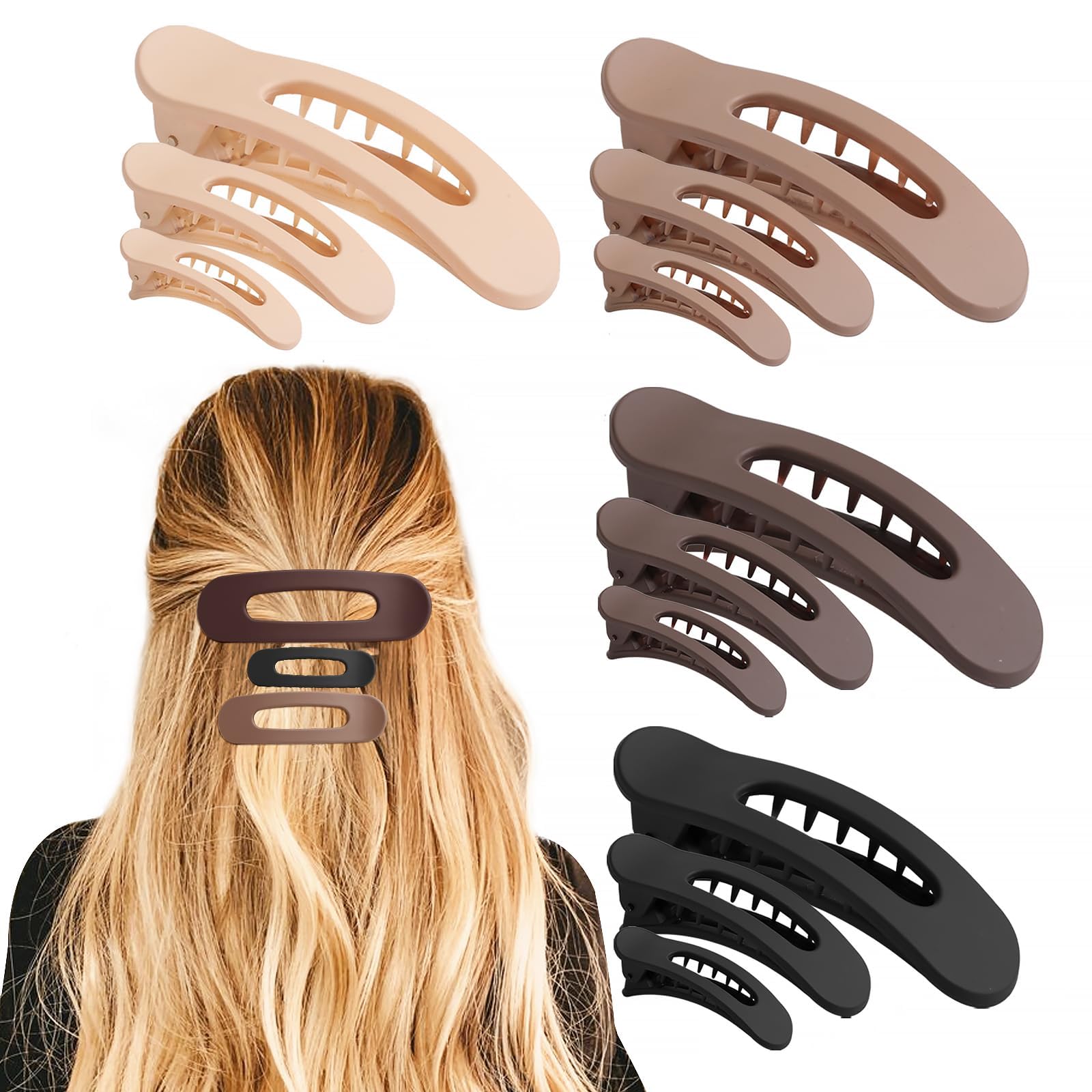 SYGY flat claw front packaging showing 12 brown matte clips and variety