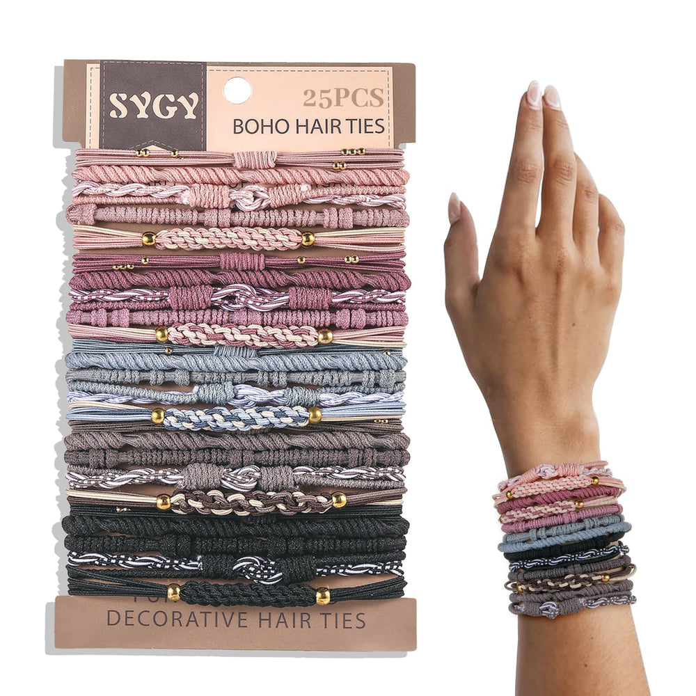 SYGY front packaging showing 25-piece boho hair ties and colors