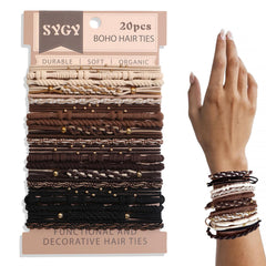 SYGY front packaging showing 20-piece boho hair ties with tidy display
