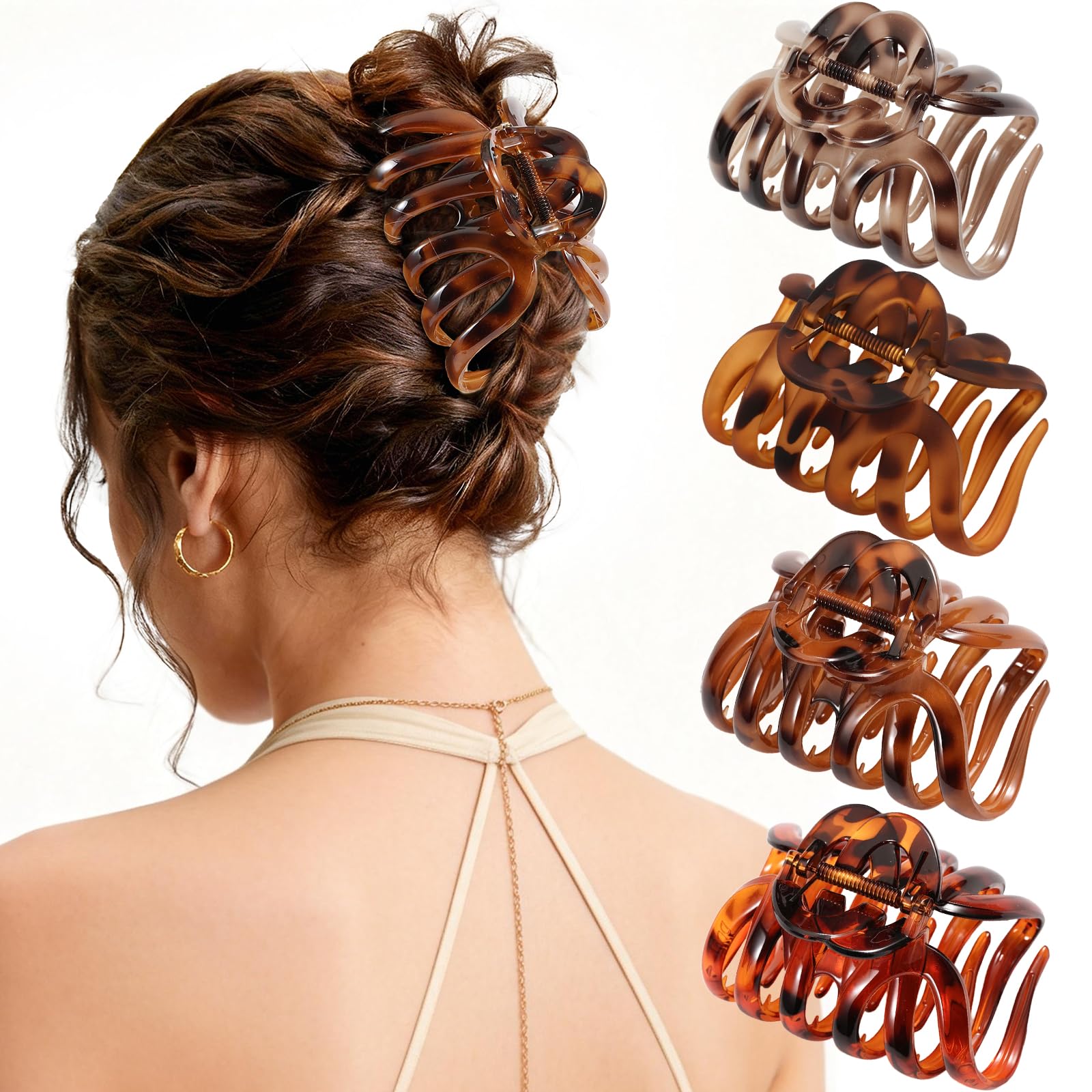 SYGY front view of four tortoise clips showing classic color appeal and versatility