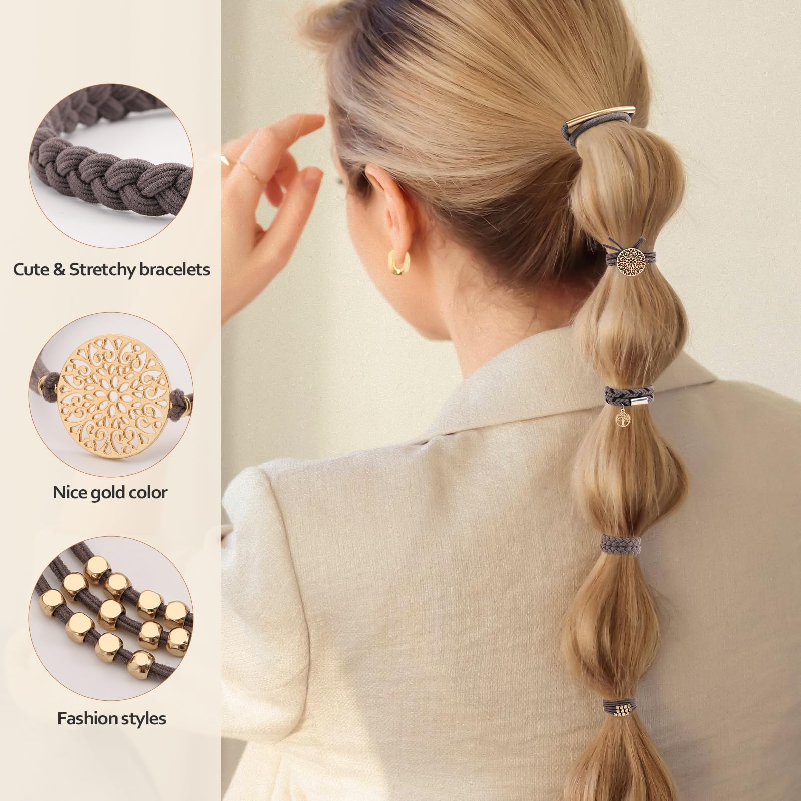 SYGY stretched on wrist and in ponytail demonstrating flexibility and comfort