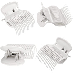 Syhood clips attached to hot rollers in hair demonstrating stable hold for even curls