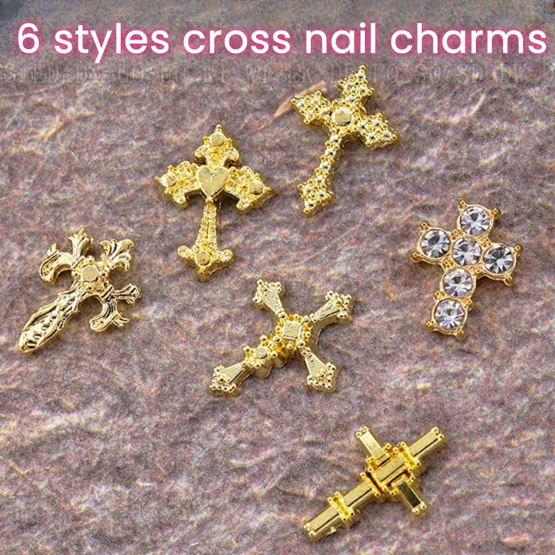 Gold Symphonyw cross charms applied on gel manicure showing stylish accent