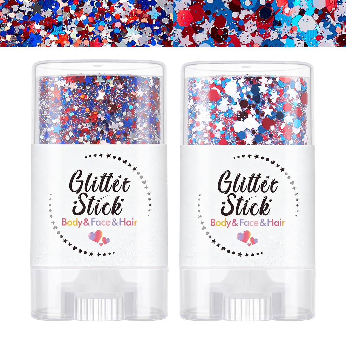 SYPAFG front packaging showing two patriotic glitter sticks, easy grab
