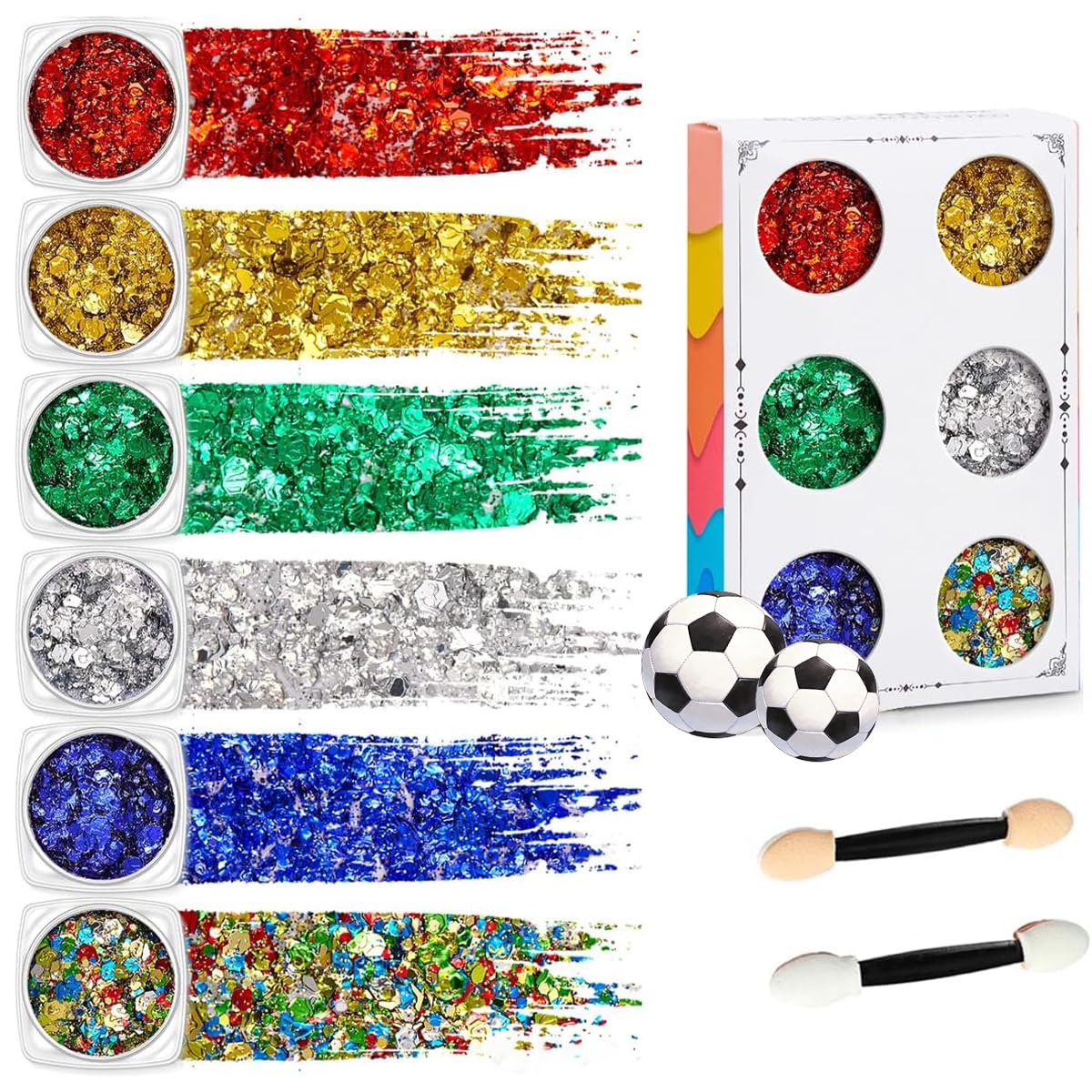 SYPAFG front packaging showing six-color glitter set, ready for game-day sparkle
