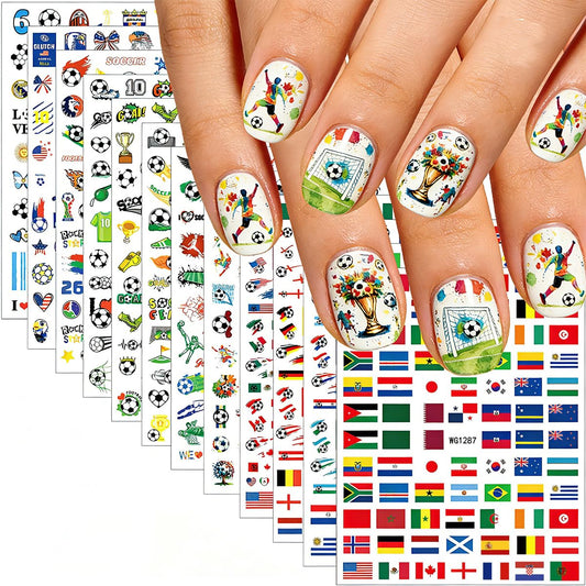 SYPAFG front packaging showing 12 soccer nail sticker sheets, ready for game-day nails