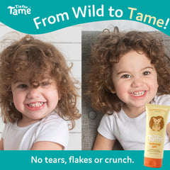 T is for Tame being applied to toddler hair for frizz control and neat styles