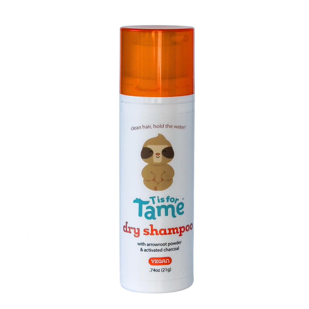 T is for Tame front packaging showing compact powder puff and mess-free cap benefit