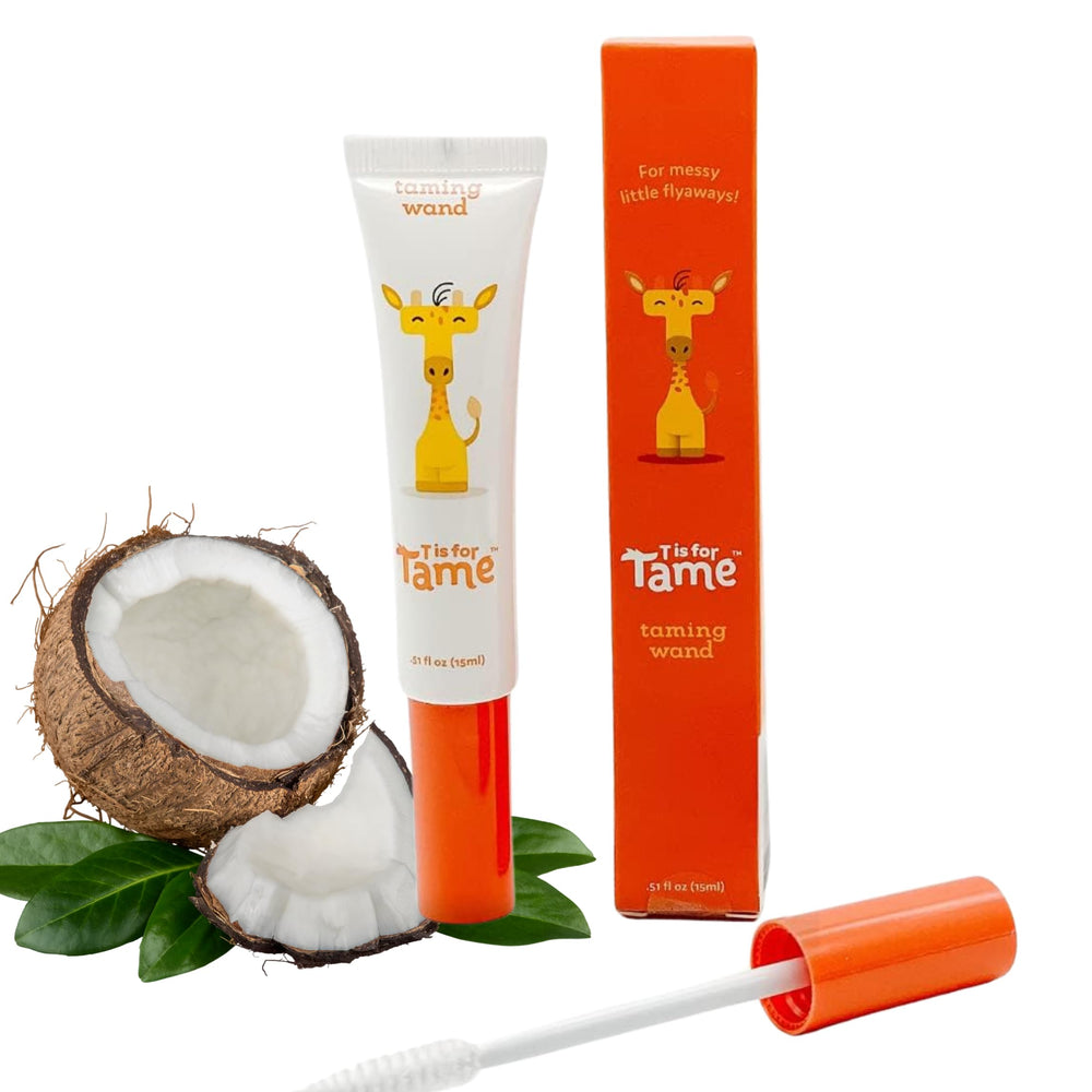 T is for Tame front view showing compact taming wand and vanilla scent benefit