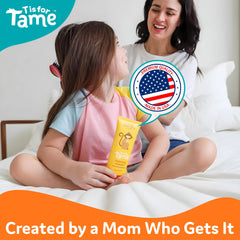 T is for Tame ingredient label closeup highlighting natural oils and safety