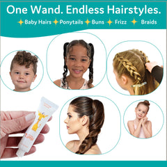 T is for Tame texture smear showing creamy non‑sticky formula that tames frizz