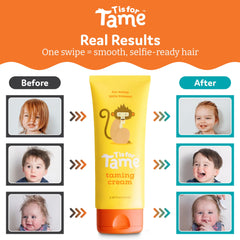 T is for Tame toddler styling in bathroom showing quick everyday use