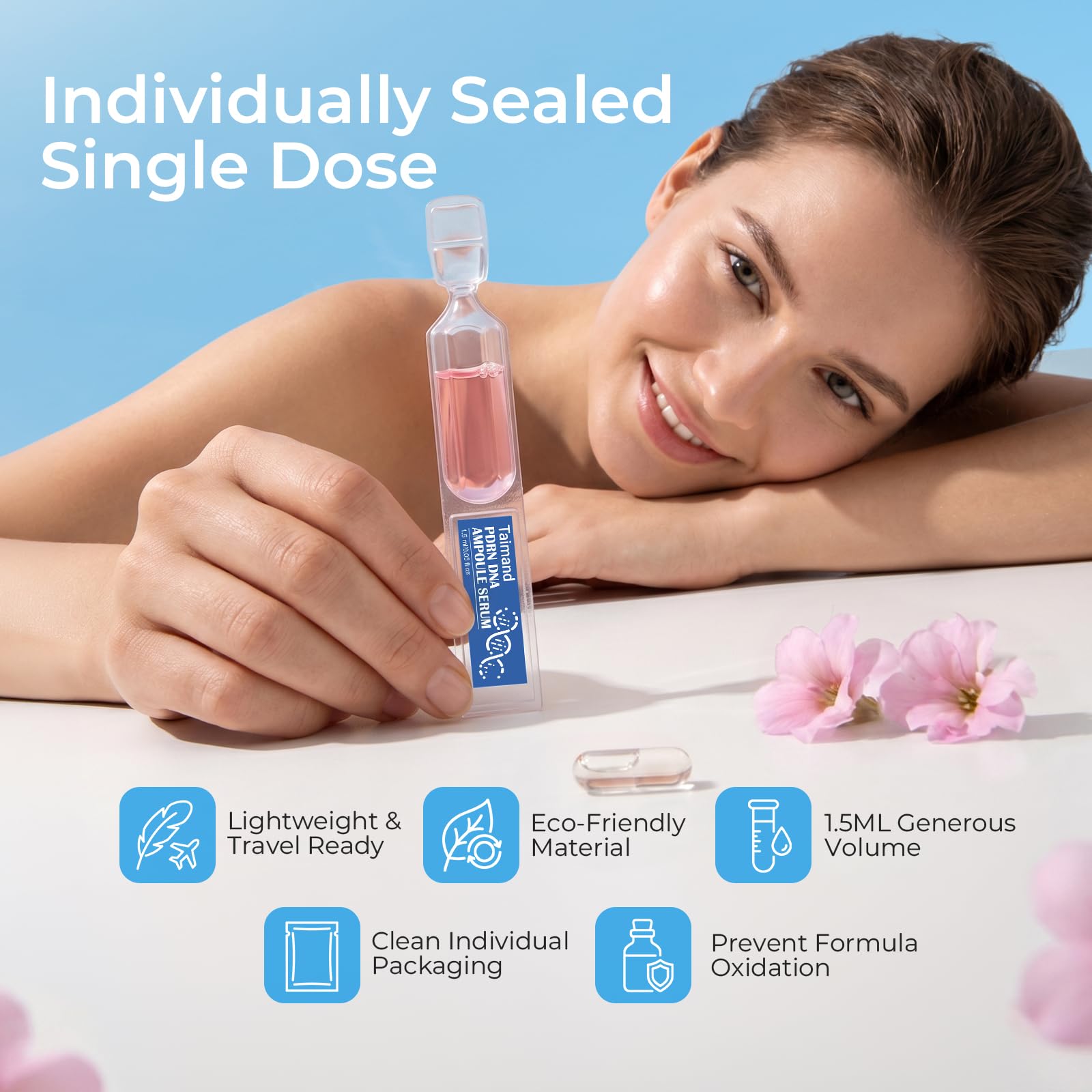 Taimand ampoule beside measuring rule to show small single-dose size