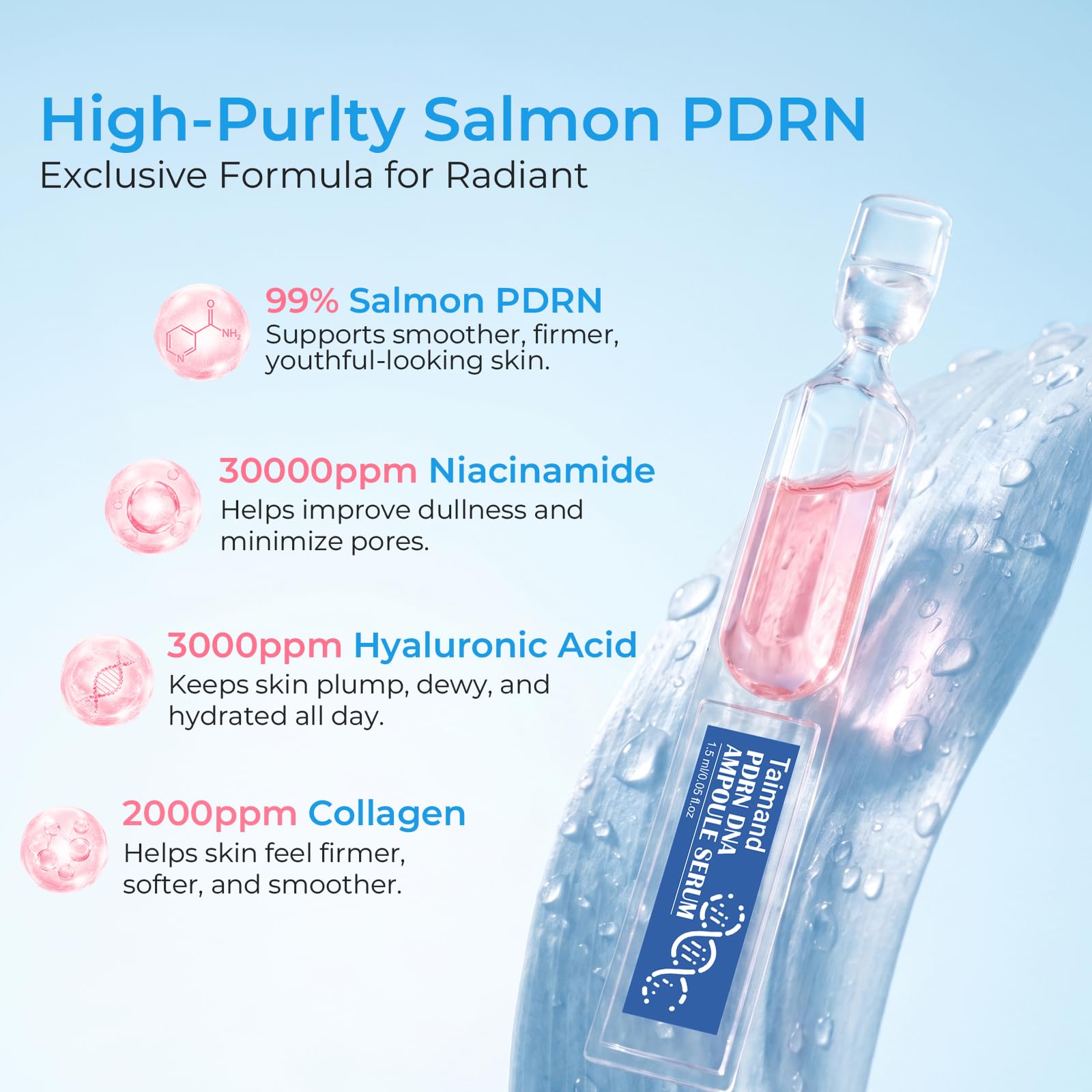 Taimand open ampoule pouring serum demonstrating precise single-use dosing