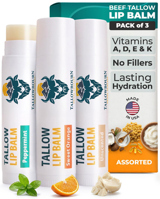 Tallowbourn front packaging showing three-balm travel set and benefits