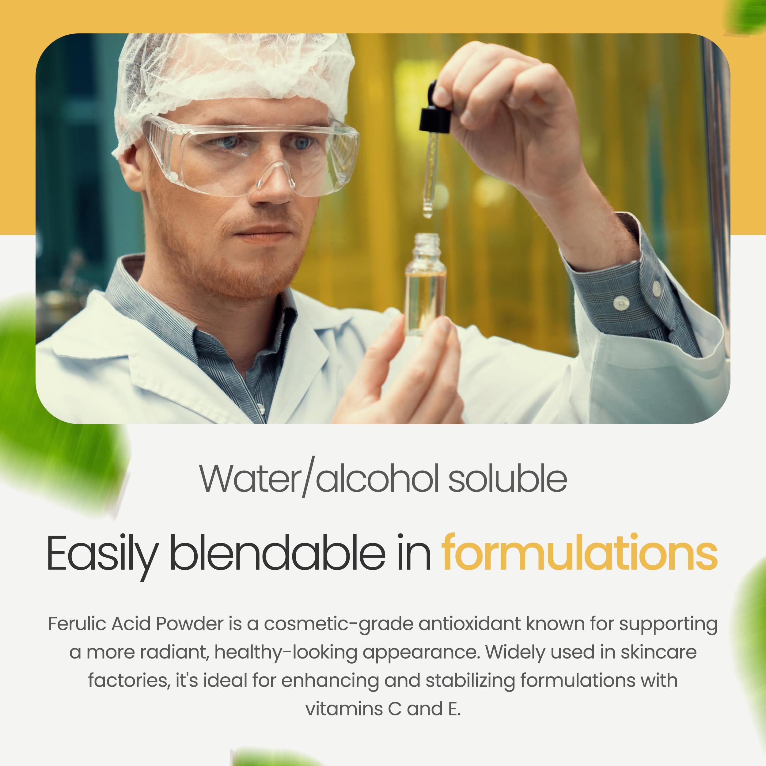 Talsen ferulic acid blended into a clear serum illustrating improved antioxidant mix