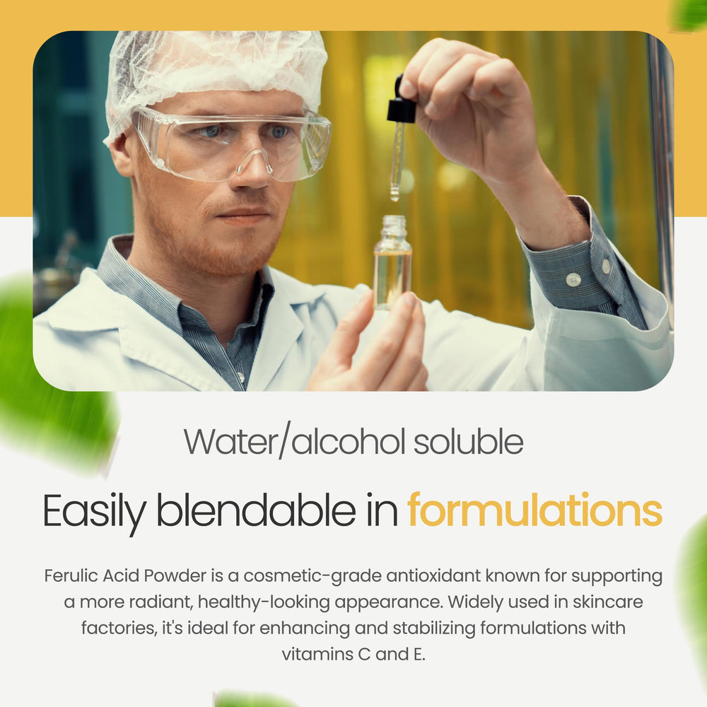 Talsen ferulic acid blended into a clear serum illustrating improved antioxidant mix