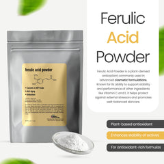 Close-up texture of Talsen ferulic acid powder highlighting fine grain for easy mixing