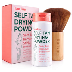 Tan Fan front packaging kit showing powder jar and brush for smoother tan feel
