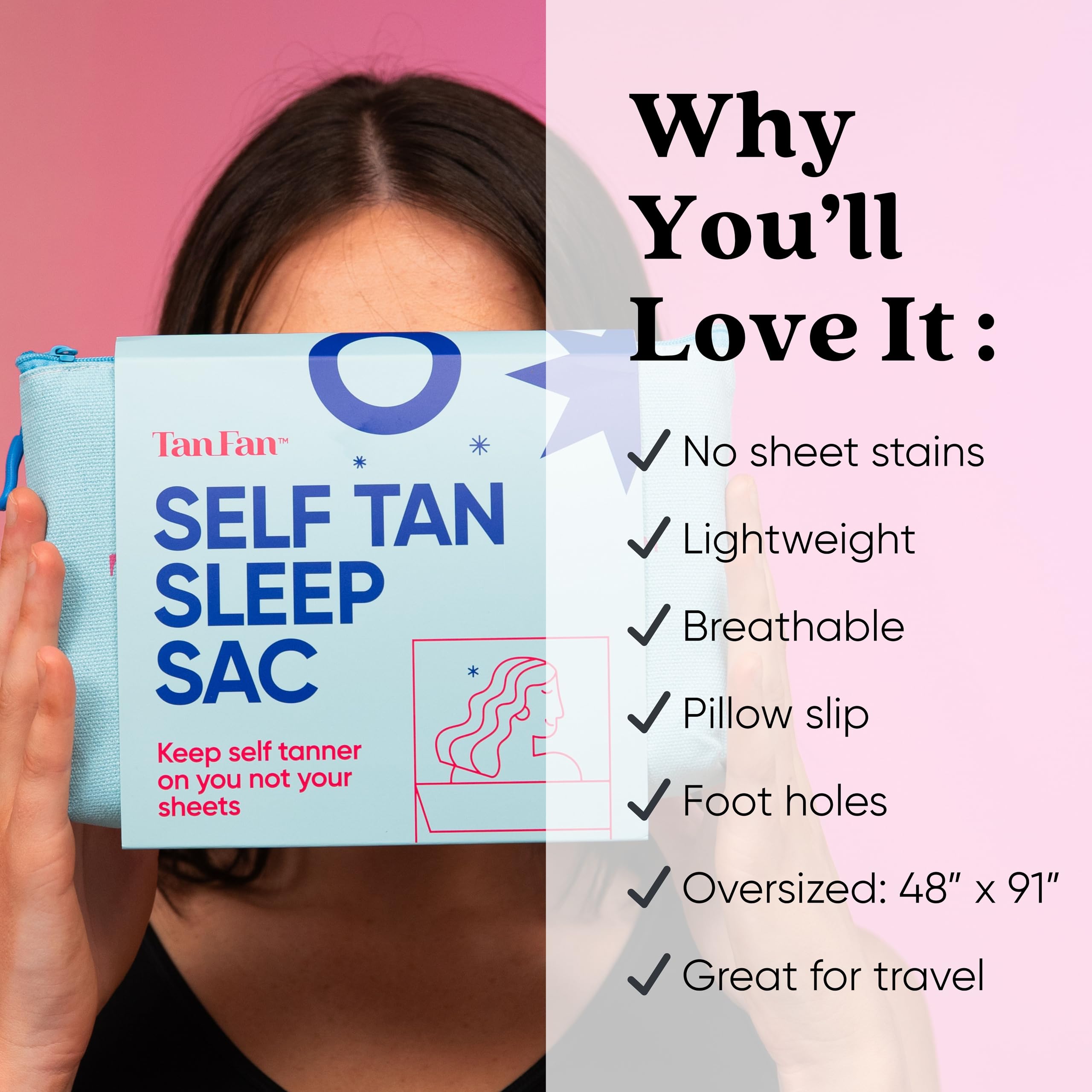 Tan Fan built-in pillow protector detail keeps head area clean and comfortable