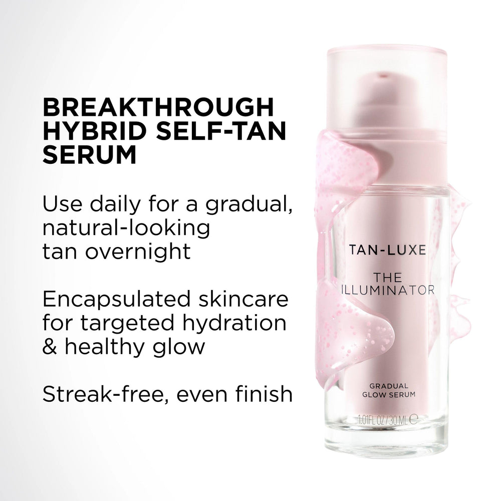 TAN-LUXE facial before and after, illustrates natural gradual glow