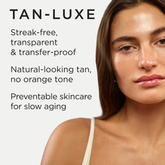 TAN-LUXE drops mixed into moisturizer showing customizable tan creation and smooth finish