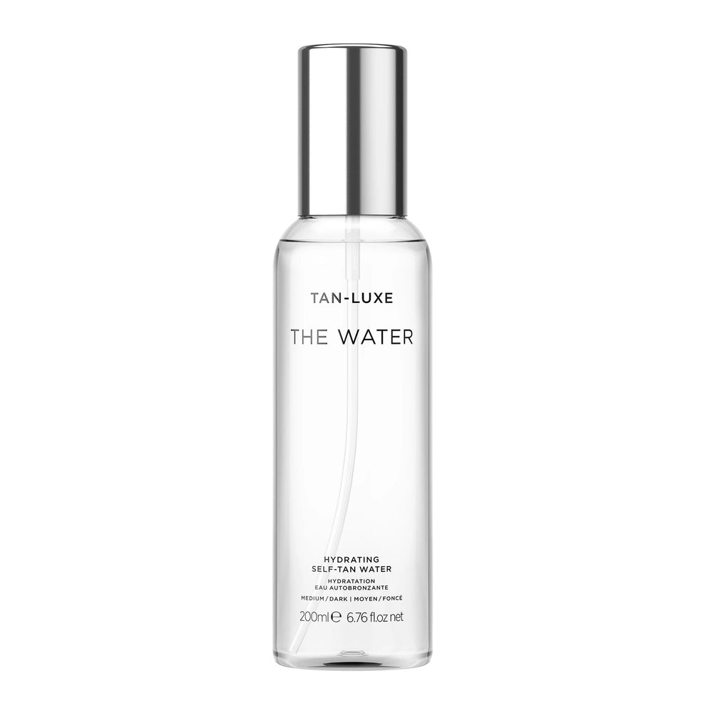 TAN-LUXE front bottle image showing sleek packaging and clear mist benefits
