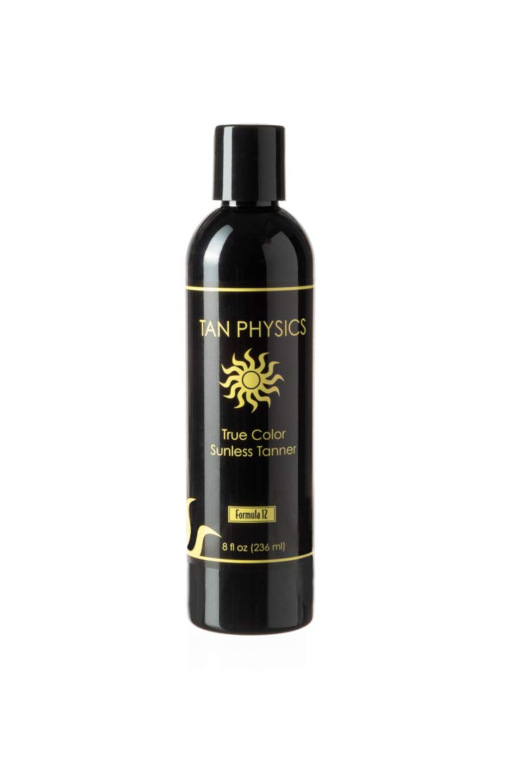 Tan Physics 8oz bottle front view showing label and hydrating benefits