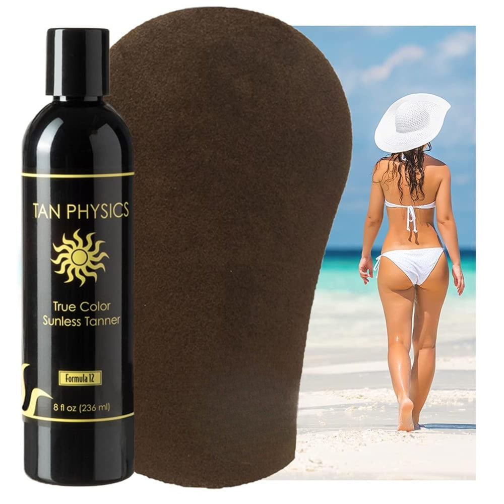Tan Physics lotion texture closeup demonstrating lightweight, fast-absorbing formula