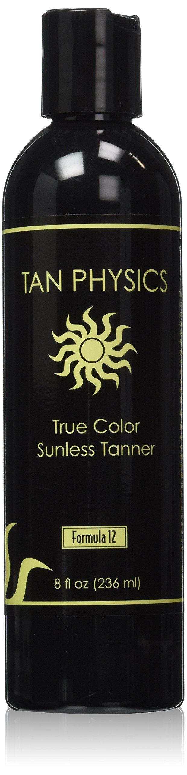 Tan Physics bottle front view showing label and natural tan benefit